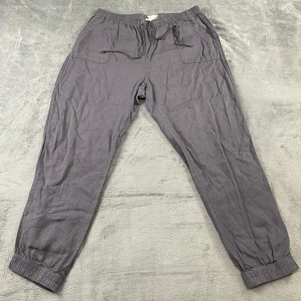C&C California Pants Womens XL Gray 100% Linen Elastic Waist Jogger Relaxed Fit